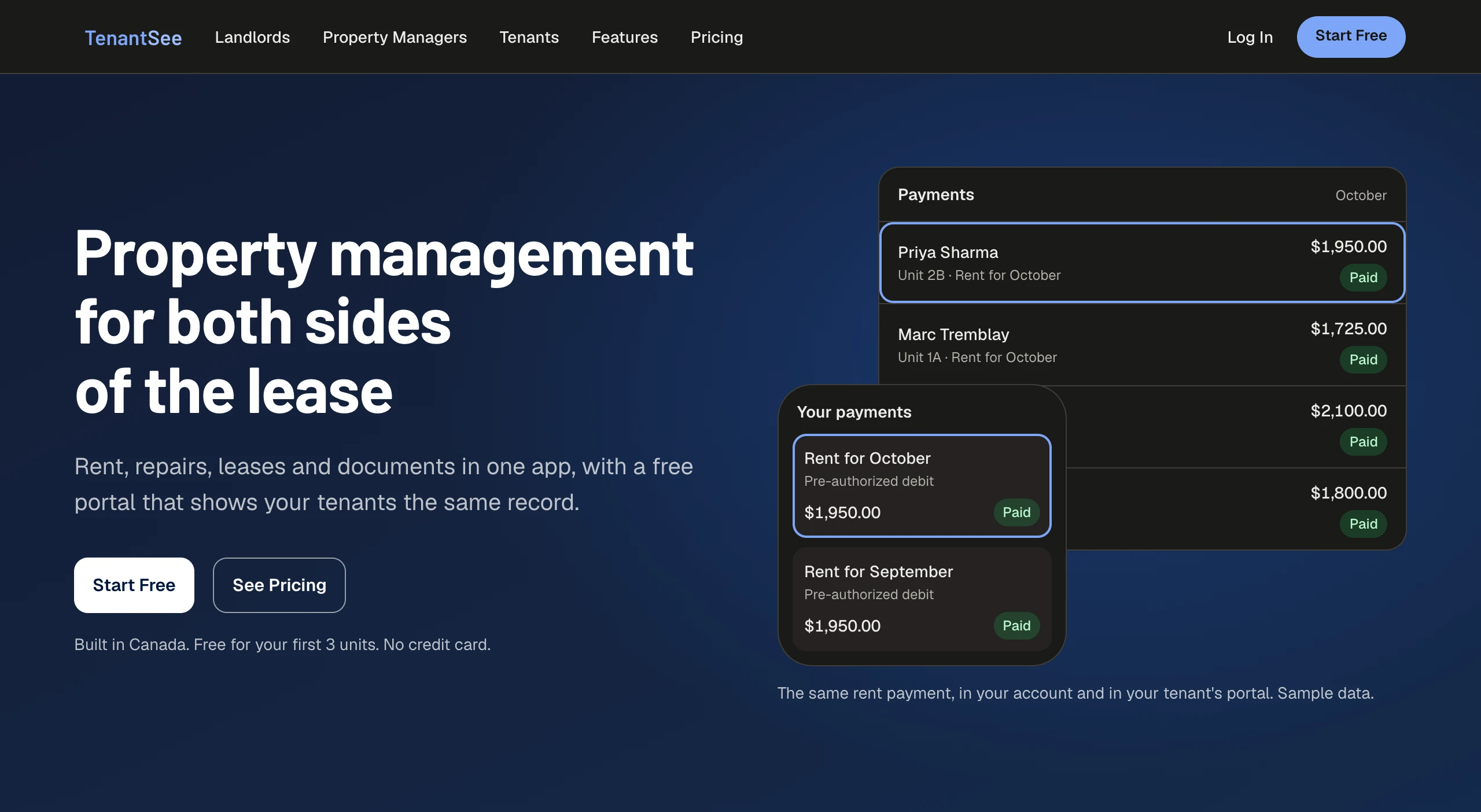 The TenantSee homepage